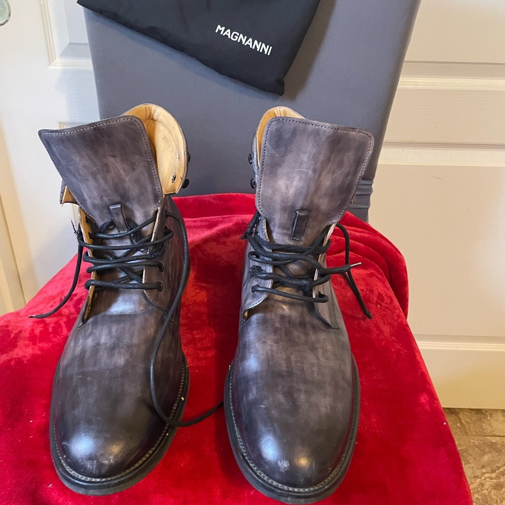 Magnanni Men's Distressed Gray Leather Boots Mens Size 15
